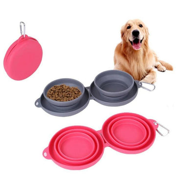 Rubber Foldable Double Feeding Bowl Pet Bowls - Pet La'Fleur