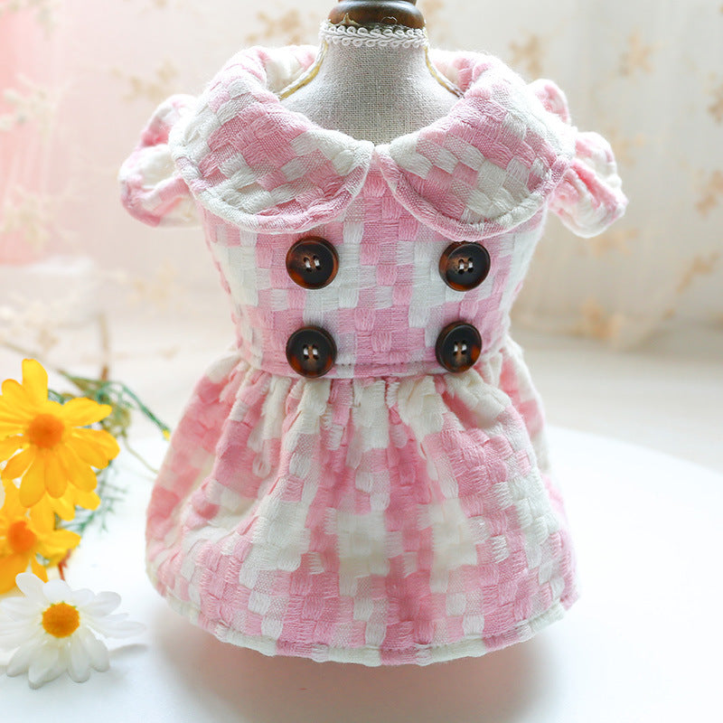 Pet Transformation Dress Apparel Warm Princess Fragrant Wind Doll Collar Skirt Plaid Retro - Pet La'Fleur