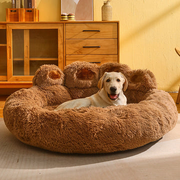 Dog Bed Cat Mat Round Pet House Long Plush Deep Sleeping Warm Bear Paw Shape - Pet La'Fleur