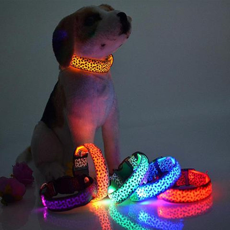 Led Dog Collar Safety Adjustable Nylon Leopard Pet Collar - Pet La'Fleur