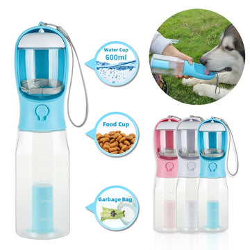 Multifunctional Portable 3 In 1 Pet Water Bottle Leak-Proof Feeder Drinker Poop Dispenser - Pet La'Fleur