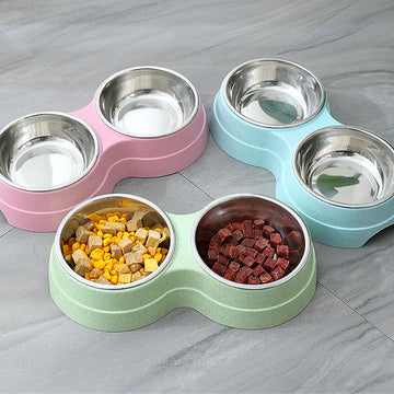 Double Pet Bowl Food Water Feeder Stainless Steel Pet Drinking Dish Feeder - Pet La'Fleur