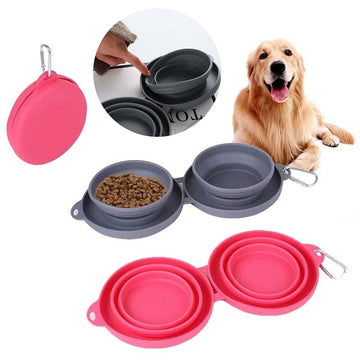 Rubber Foldable Double Feeding Bowl Pet Bowls - Pet La'Fleur