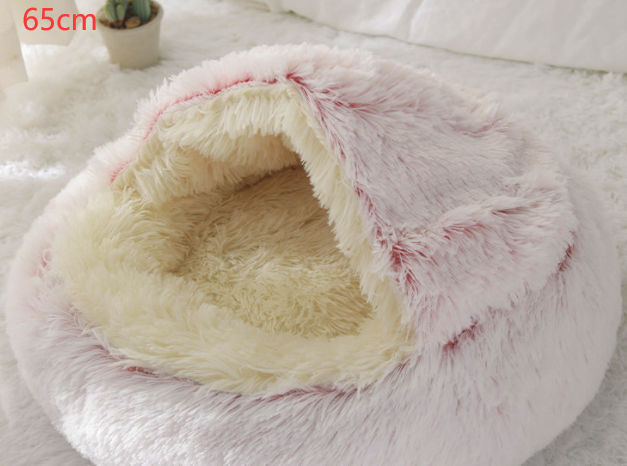 Round plush pet bed, 65cm, soft warm bed for cats and dogs, perfect for winter comfort.