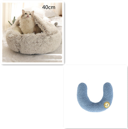 Cat resting in 2-in-1 Dog Cat Bed Pet Winter Bed Round Plush Warm Bed House by Pet La'Fleur