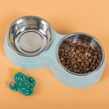 Double Pet Bowl Food Water Feeder Stainless Steel Pet Drinking Dish Feeder - Pet La'Fleur